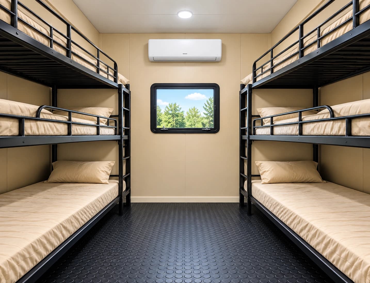 Shared accommodation room with multiple bunk beds