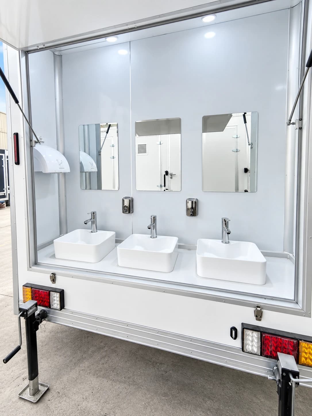 Sink and mirror area inside a shower facility
